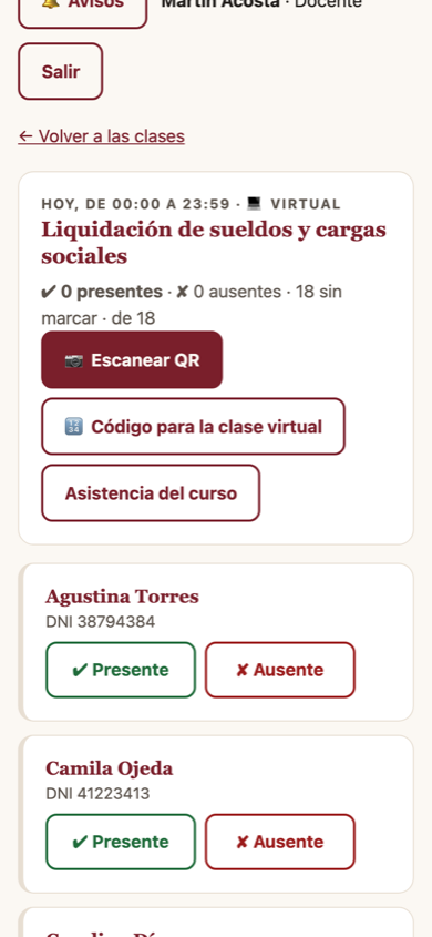 La lista del docente: presente o ausente