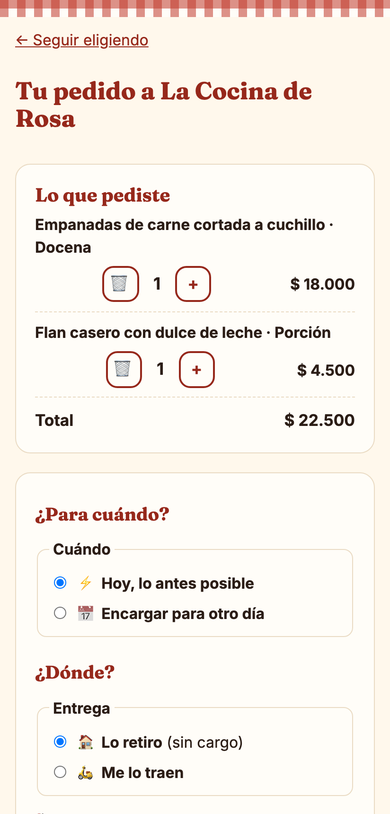 El pedido del cliente con el total ya calculado