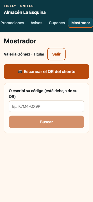 El mostrador del comercio: escanear el QR del cliente