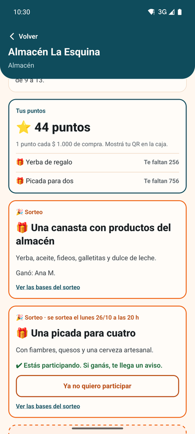 Los puntos del cliente y cuánto le falta para cada premio