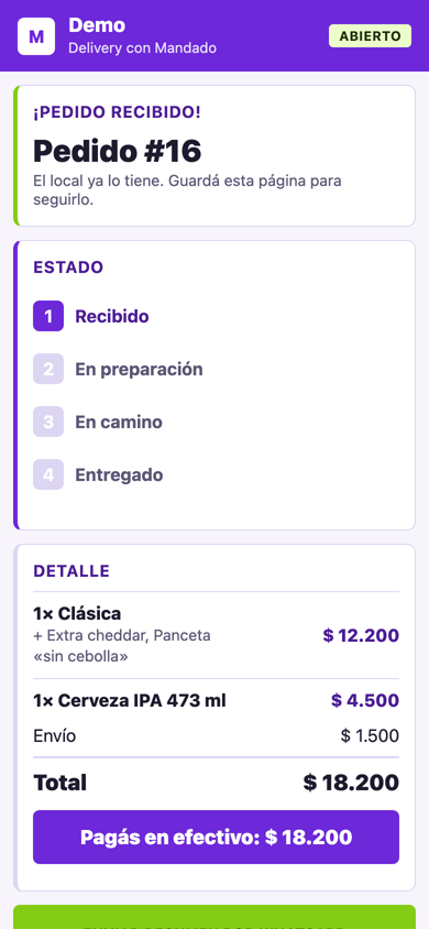 El cliente sigue el estado de su pedido