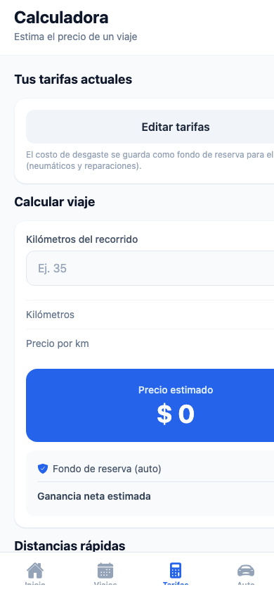 Pantalla de calculadora de tarifas