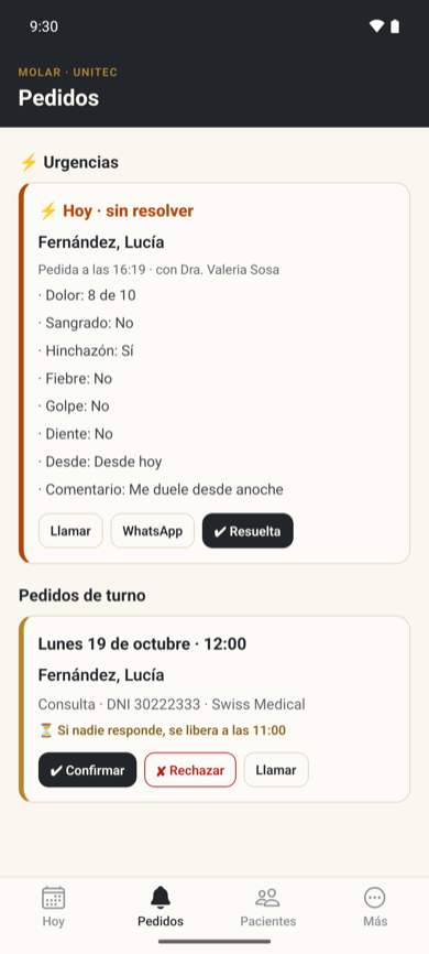 Pedidos y urgencias de los pacientes, con un aviso en el celular