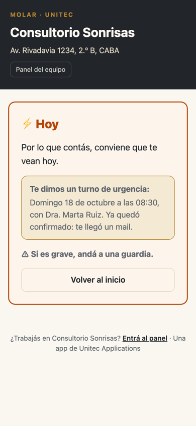 Urgencia: si hay lugar, Molar da un turno en el día