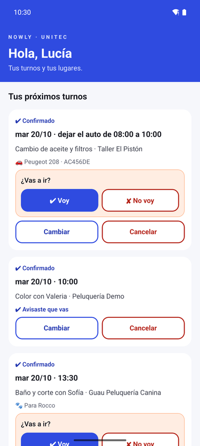 Los turnos del cliente con «Voy / No voy»