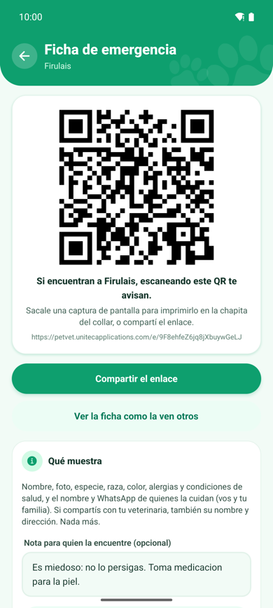Ficha de emergencia con QR para la chapita