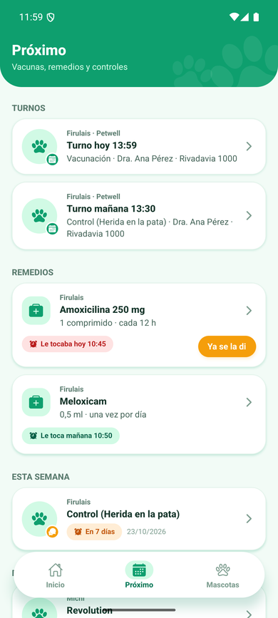 Turnos que da la veterinaria, con aviso