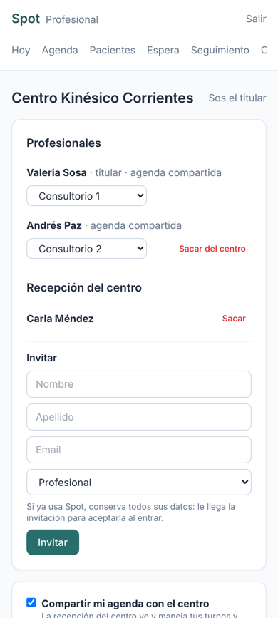 Centro con varios profesionales, consultorios y recepción